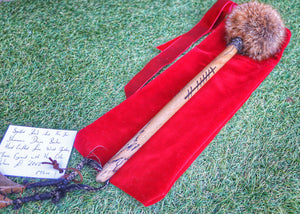 Fox Fur Shamanic Drum Beater – Spalted Beech, Celtic Ogham for Love