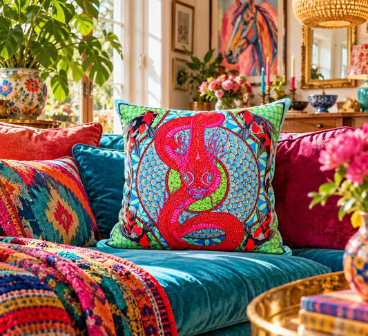 The Serpent & Koi Velvet Cushion Cover