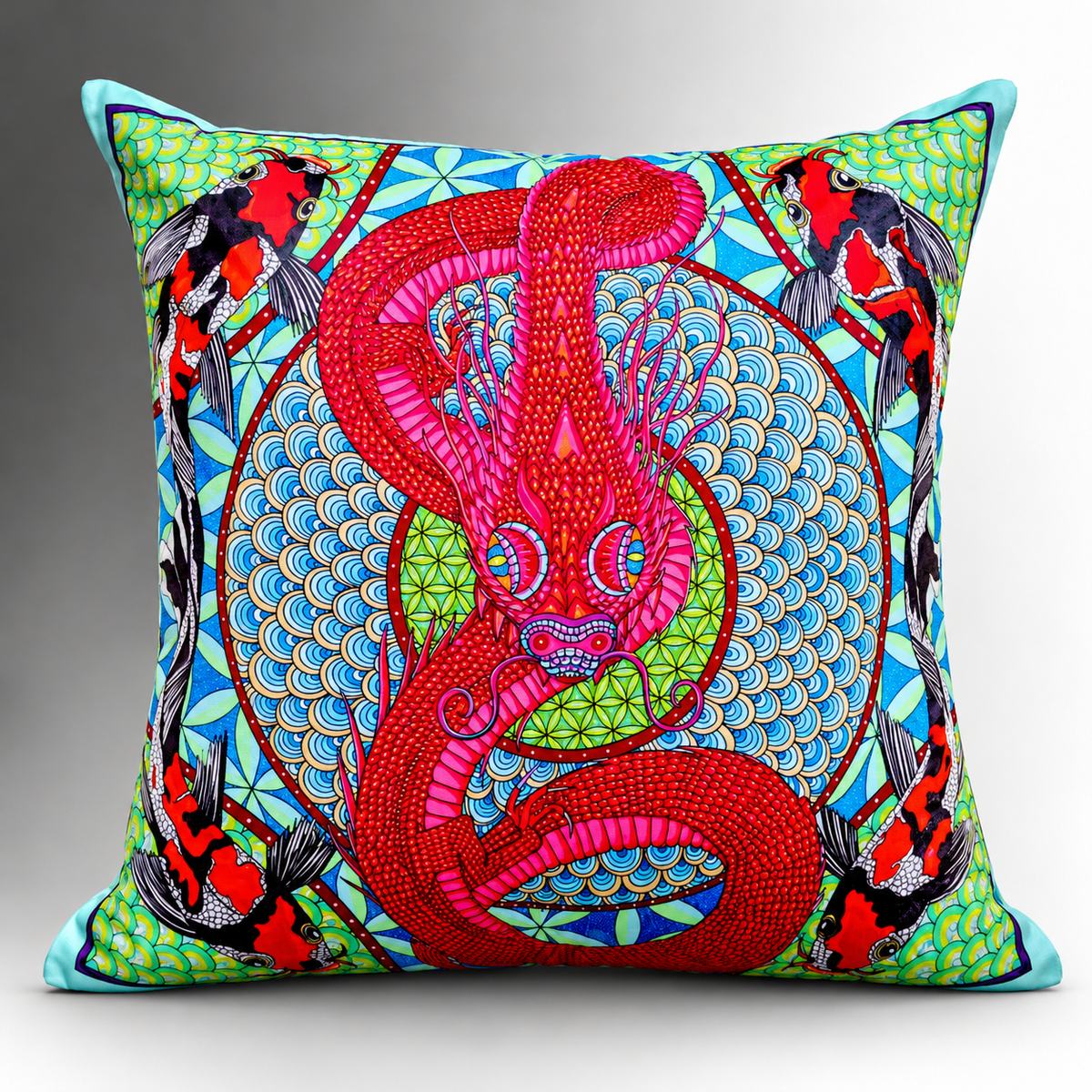 The Serpent & Koi Velvet Cushion Cover