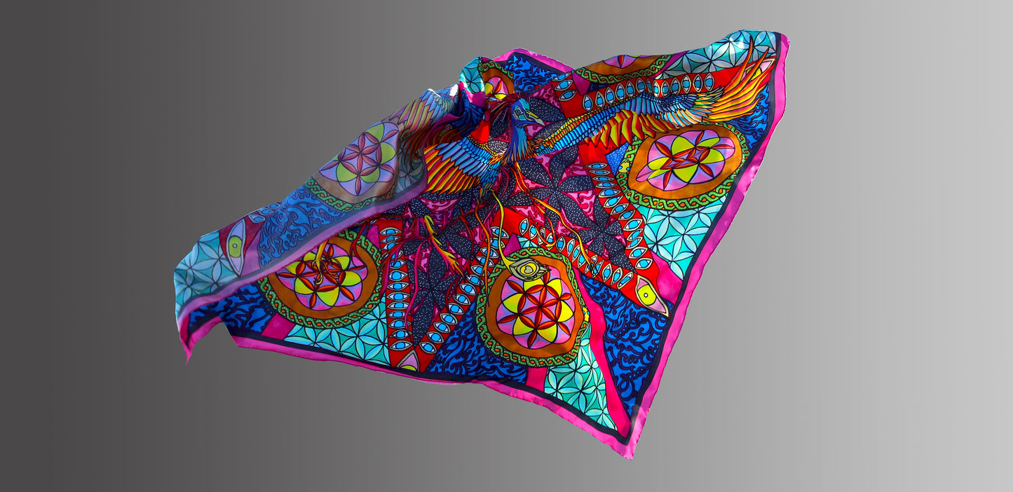 The Phoenix Rising Silk Scarf Oversized