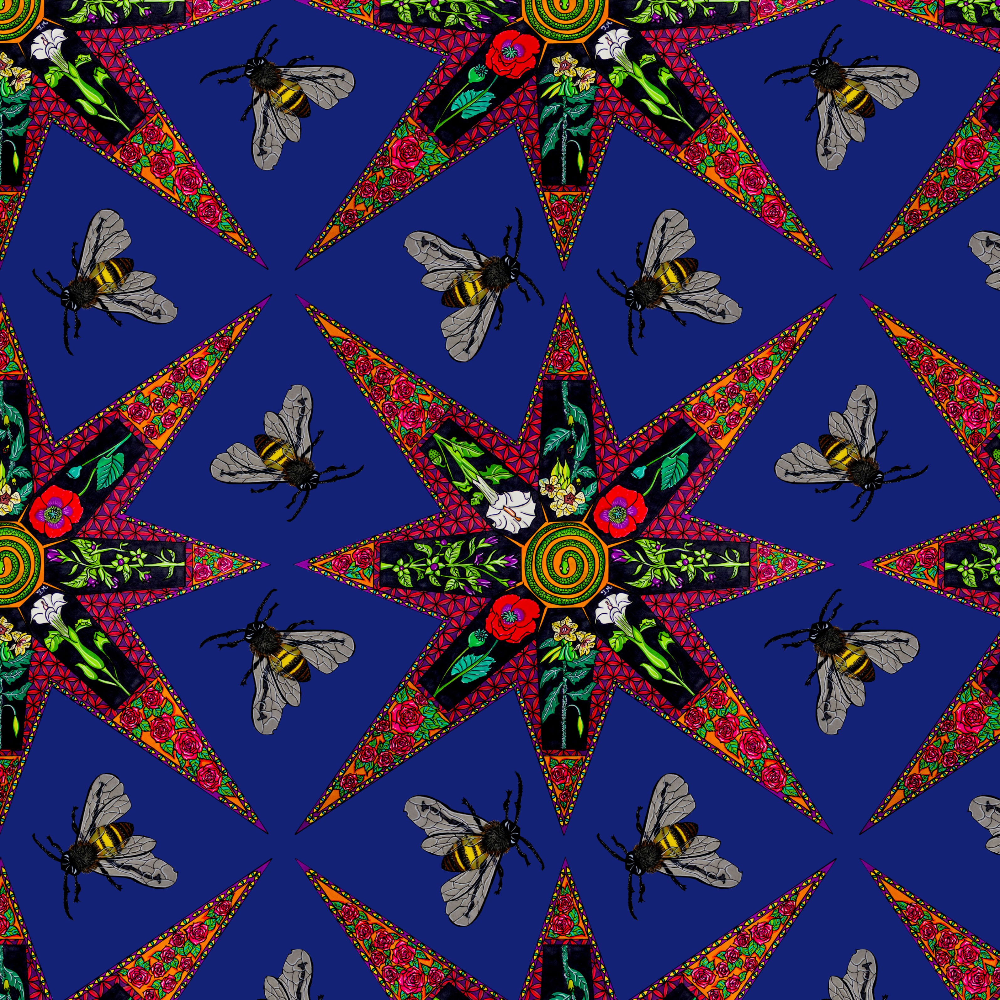 Plant & Bee Magic Pure Silk Twill Fabric