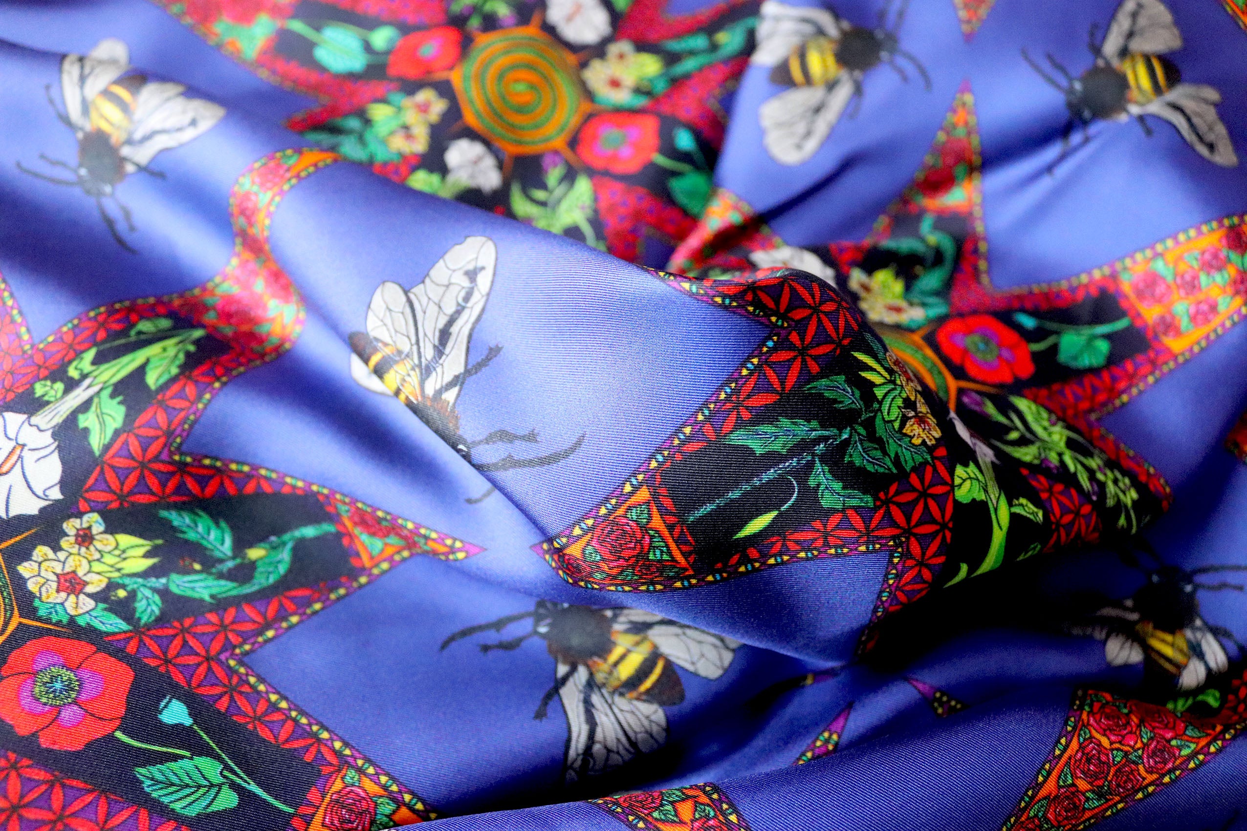 Plant & Bee Magic Pure Silk Twill Fabric