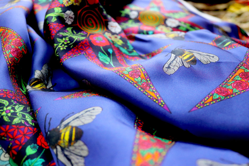 Plant & Bee Magic Pure Silk Twill Fabric
