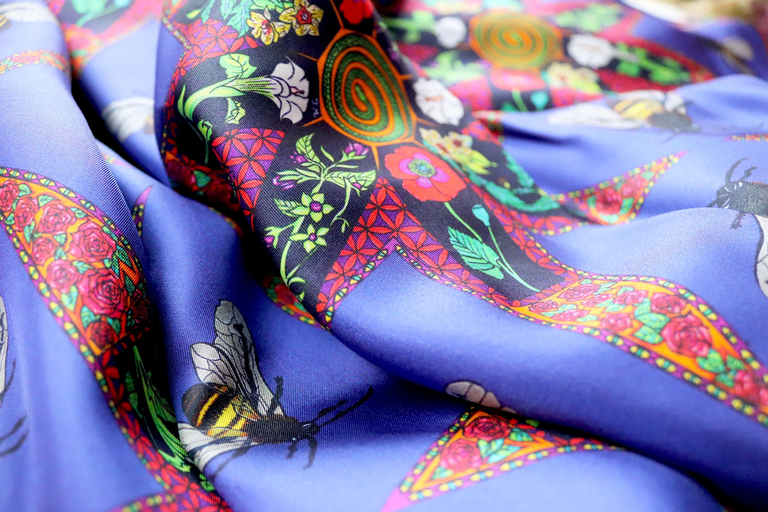 Plant & Bee Magic Pure Silk Twill Fabric