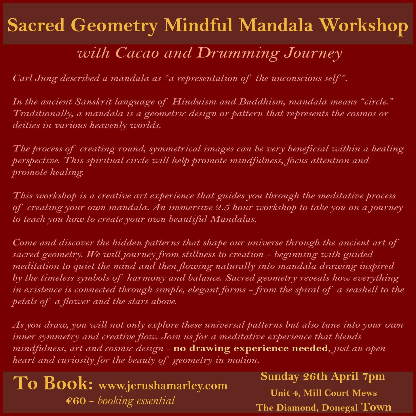 Sacred Geometry Mindful Mandala Drawing Workshop with Cacao and Drumming Journey