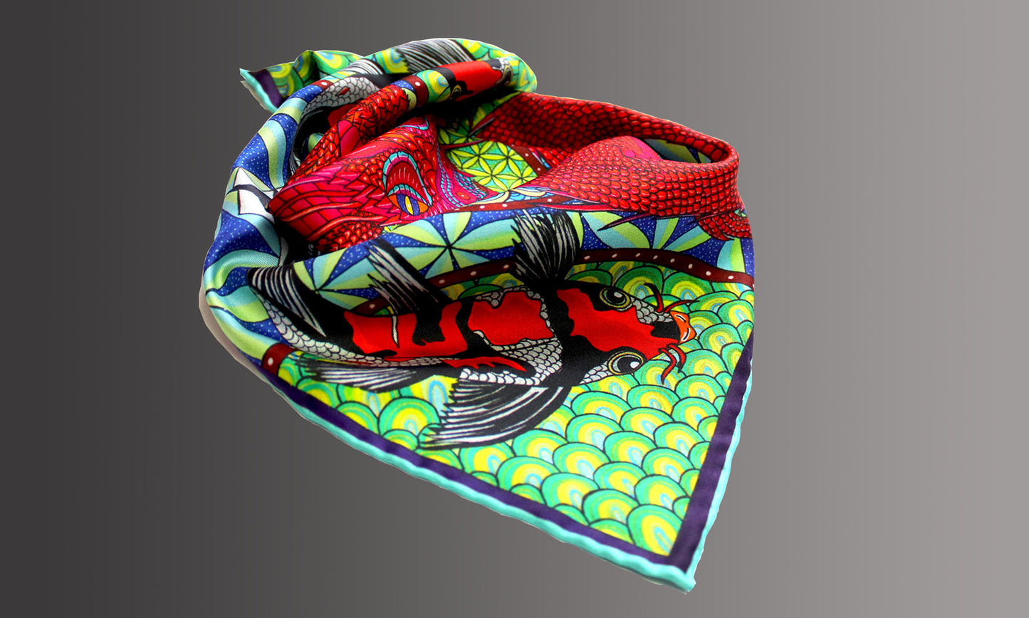 The Koi & Serpent Silk Scarf