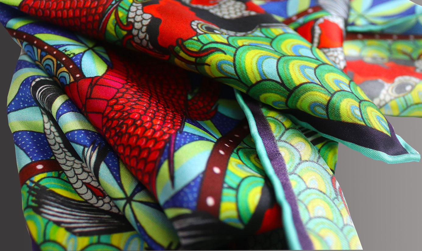 The Koi & Serpent Silk Scarf